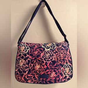 👜 Vera Bradley Quilted Laptop Messenger Bag | Floral Pink Navy | NWT